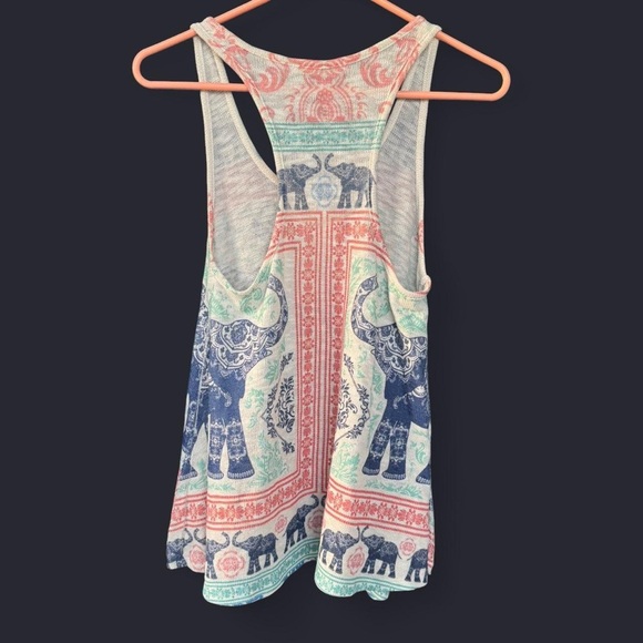 Gaze Elephant Print Racerback Tank Top – Boho Festival Style (Fits M/L) - Picture 2 of 4